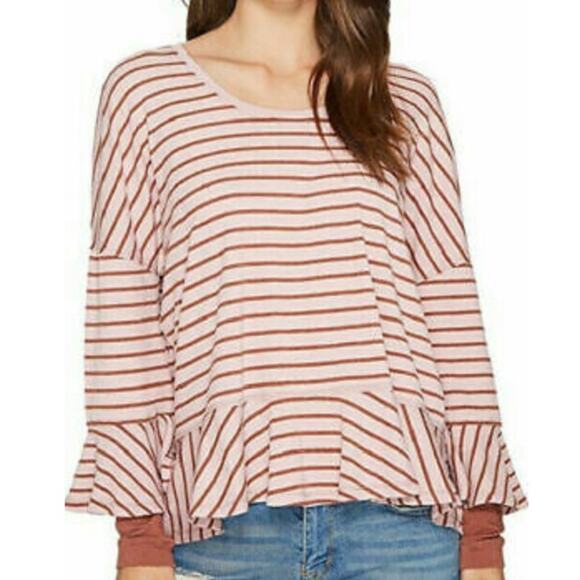 Free People Peplum Hem Stripe Ribbed Top Small - Picture 2 of 9